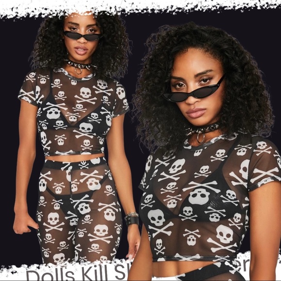 SKULL CRUSHER MESH SIKK CROPPED TEE NWT